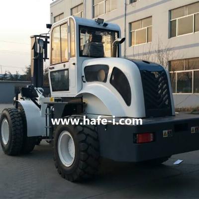China New technology FD50Y 5t4X4driver all terrain diesel forklift with quick hitch Used in Mountain forest area  Field engine for sale