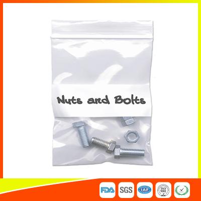 China Clear LDPE Zip Seal Packing Plastic Bags With White Panel For Nuts And Bolts Packaging for sale