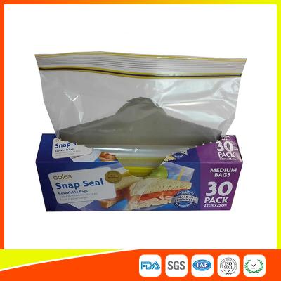 China Supermarket Reuseable Plastic Clear Sandwich Bags Zipper Top 22 * 25cm for sale