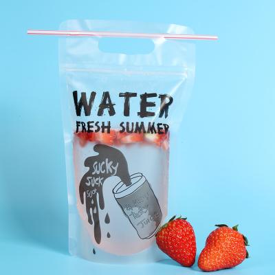 China Plastic Beverage Juice Stand Up Ziplock Bags With Hanging Holes , 450-500ml for sale