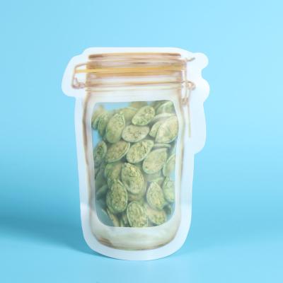 China Household Reusable Stand Up Ziplock Bags Food Can Shaped Plastic Packaging Bag / Mason Jar for sale