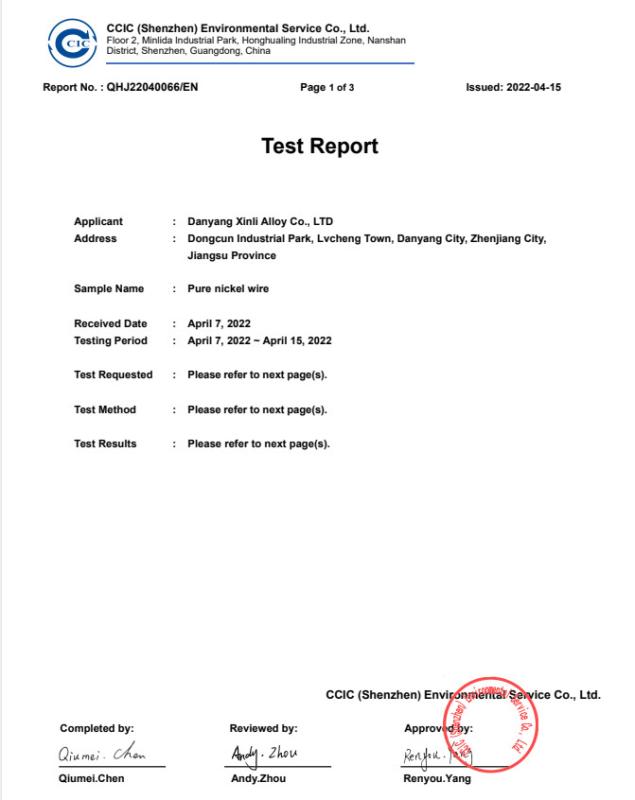 test report - Changzhou DLX Alloy Co., Ltd.