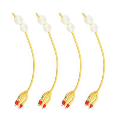 China 4 Way Latex Foley Catheter Silicone Coated Double Balloon Latex Urinary Catheters for sale
