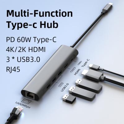 China 6 In 1 Multiport USB3.0 Converter Splitter USB C HUB Adapter For Laptop Phone for sale