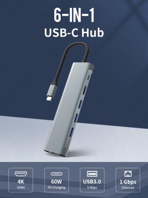 中国 1つの5Gbpsタイプに付き高速4K HDMI 6つCのドッキング・ステーション60W PD 1Gbps RJ45 LAN 販売のため