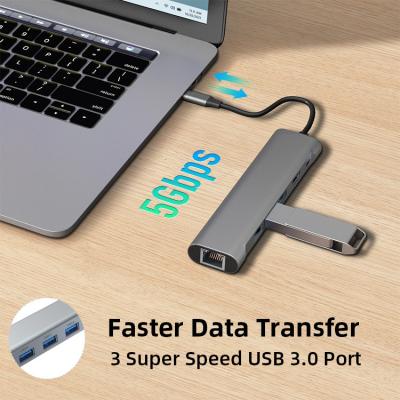 China USB 3.0 5Gbps 4K HKMI 60W PD Carregamento Multiport Docking Station 1Gbps Ethernet 6 em 1 à venda