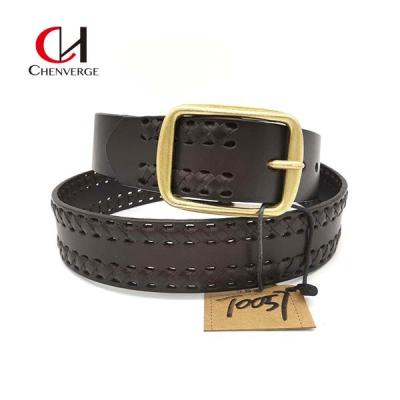 China Men'S Center Bar Braided Leather Belt Cowboy Style Wear Resistant for sale