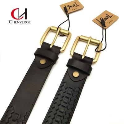 China Copper Buckle Genuine Leather Braided Belt , Antiwear Ladies Black Belts For Dresses for sale
