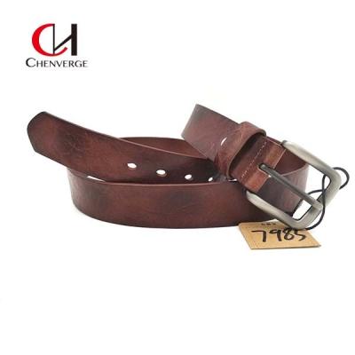 China Width 38mm Unisex Genuine Leather Belt Brown With Zinc Alloy Buckle for sale