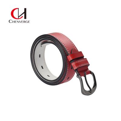 China Red Ladies Genuine Leather Belt Casual Classic 3.5cm Wide Alloy Pin Buckle for sale