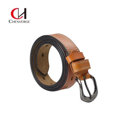 China Zinc Alloy Bright Black Genuine Leather Belt Buckle Orange Neutral Denim Or Casual for sale