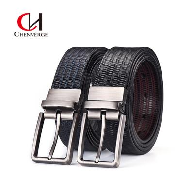 China Business Rotary Buckle Men's Leather Belts Embossed Trousers Cowhide for sale