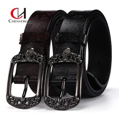 China Pin Buckle Carved Pattern Ladies Leather Belt Women'S Wide Casual Fashion for sale