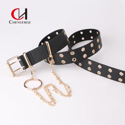 China Full Hole Ladies Leather Belt Hip Hop Punk Style Street Cool Wind Chain for sale