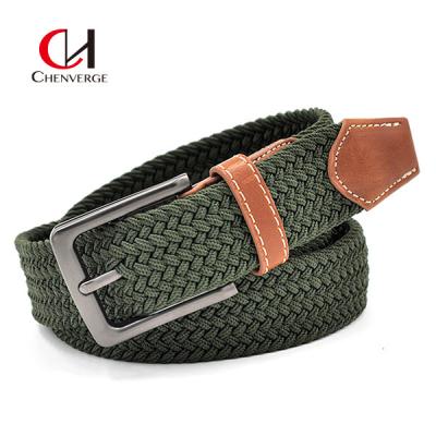 China Fashion Woven Elastic Belt Pin Buckle Zinc Alloy Green Color for sale