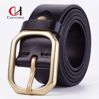 China Brass Buckle Genuine Leather Belt Black And Red Brown Color Luxury for sale