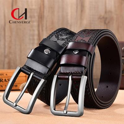 China Retro Embossed Men'S Casual Leather Belt 3.8CM Solid Pattern for sale