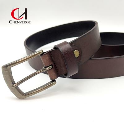 China Cinturón de cuero genuino negro y marrón de tamaño estándar con hebilla de metal en venta