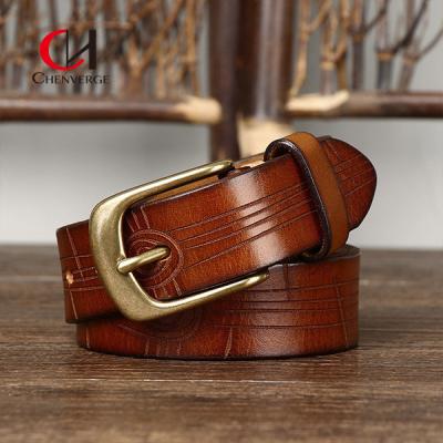 China Business Genuine Leather Belt With Zinc Alloy Buckle 100cm Length Brown Te koop