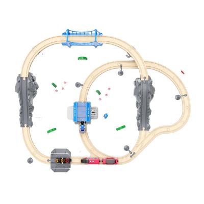 China Hot sale low price wooden train track toys set magical track assemble block vehicle toys railway play track car racing set for sale