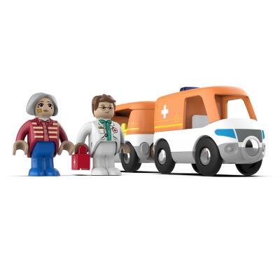 China Electric Toy Car Plastic mini sound-light ambulance set for children's puzzle toys can be equipped with wooden tracks for sale