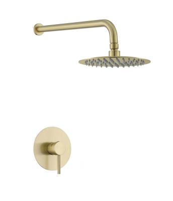 China Round 8 Inches Wall Mounted Shower Set , 2CM Gold Faucet Trim Kit for sale