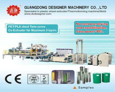 China PET/PLA 3 layer sheet twin screw co extrusion machine and max output PET/PLA 750Kgs/h for sale