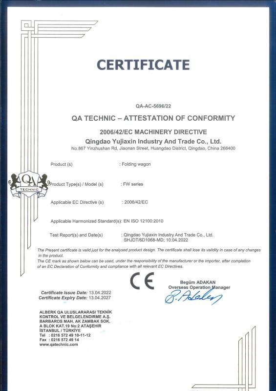 CE - Qingdao Yujiaxin Industry And Trade Co., Ltd.