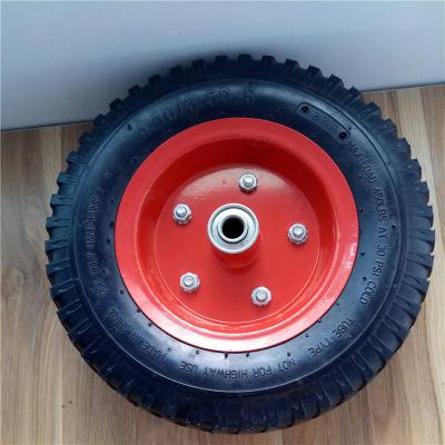 China 350-6 Red Steel Rim Pneumatic Trolley Wheels Rubber Pneumatic Sack Truck Wheels for sale