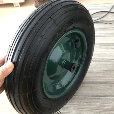 中国 350-8緑の鋼鉄縁のカートの空気の車輪のゴム製空気のトロリーは手押し車にタイヤをつける 販売のため