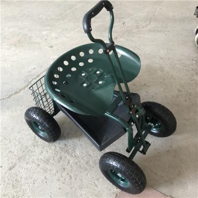 China Adjusted Handle Garden Rolling Work Seat Steel Garden Cart With Seat Swivel Steering for sale