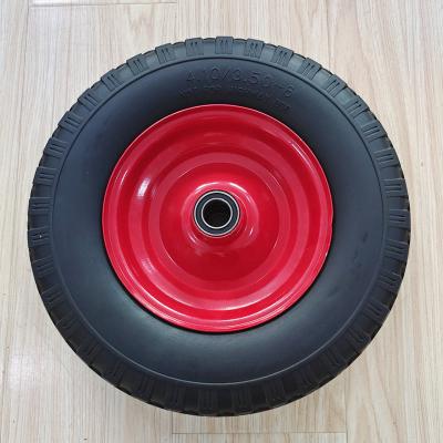 China 3.50-6 Tire Red Steel Rim Sack Barrow Rubber Pneumatic Trolley Wheels 10 Inch for sale