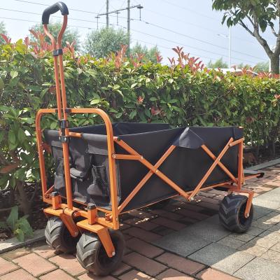 China Rear Side Opening Structure Folding Beach Wagon Cart Wide Wheels Camping Cart for sale