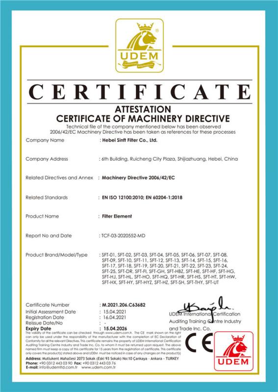 CE - Hebei Sinft Filter Co., Ltd.