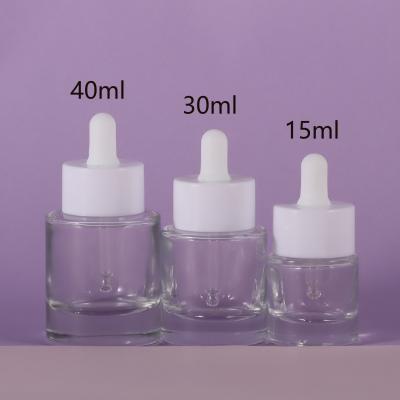 China Spot 15ml Fat Round Bottle 30ml Transparent Shoulder 40ml Glass Essential Oil for sale