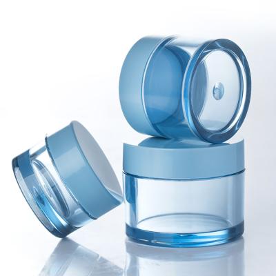 China Label Sticker Blue PETG Plastic Face Cream Jar 10ml To 50ml for sale