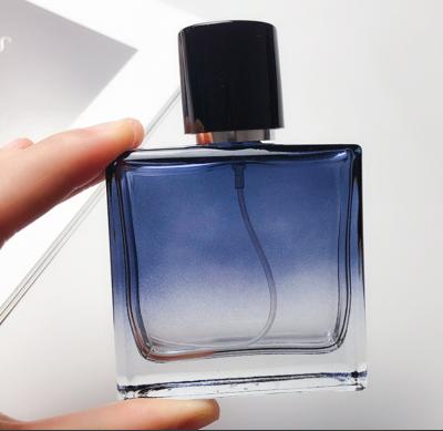 China Refillable Blue Square Luxury Glass Perfume Bottle 50ml 30ml for sale