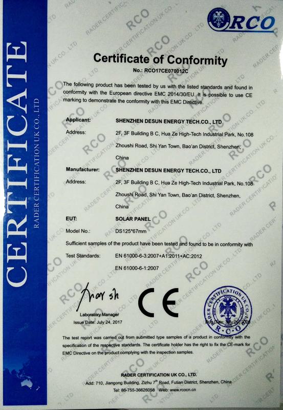 Certificate of Conformity - Shenzhen Desun Solar Technology Co.,Ltd.