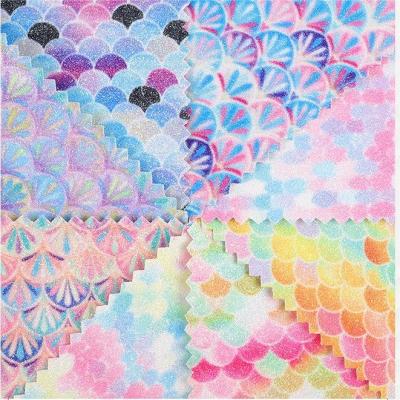 China 0.5mm Glitter PU Leather Brushed Mermaid Fish Scale PU Artificial Leather for sale