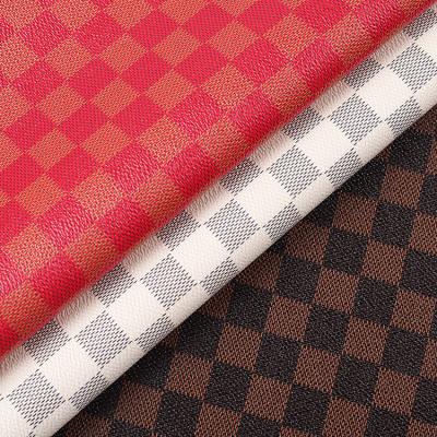 China Printed PVC Leather For Bags Mixed Color Checkerboard Faux Leather Fabric for sale