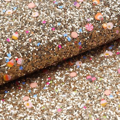 China Printed Soft Glitter PU Leather Glamorous Sequins Bright Candy 1.2mm Thick for sale