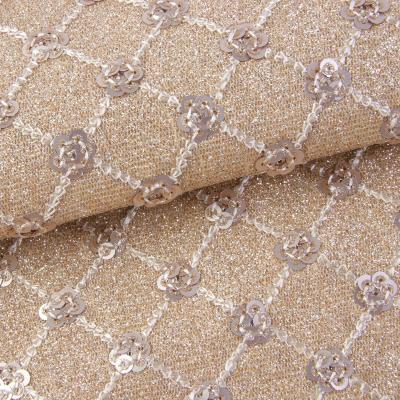 China Sequin Bright Flower Glitter PU Leather Eco friendly 100% Polyurethane Leather for sale
