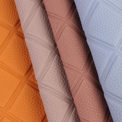 China Elastic Litchi Woven Checkered Pattern PVC Faux Artificial Leather Fabric Te koop