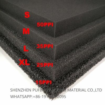 중국 그물모양 폴리우레탄 폼 필터 물질 용액 수족관 스폰지 필터 10-60PPI 판매용