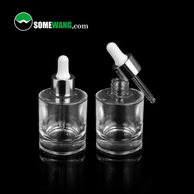 China 50ml Essential Oil Container Round Glass Aluminum Dropper Eye Serum Bottle for sale