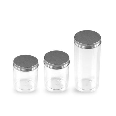 China 250g Screw Cap Plastic PET Plastic Jars Cookie Plastic Food Storage Jars With Metal Cap for sale