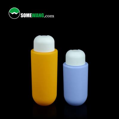 China Customized Color HDPE Flat Shoulder Round Bottom Bottle Cosmetic 300ml 400ml Lotion Packaging for sale