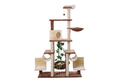 China Plate / Fur Material Modern Cat Tree , Cat Scratch Tower Luxurious With Swing for sale