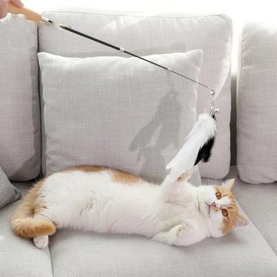 China Flexible Cat Wand Toy , Multicolor Retractable Cat Toy Stick With Feather for sale