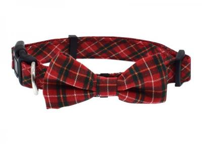 China Butterfly Knot Dog Walking Collars , Cute Dog Collars Plaid Fashionable Weatherproof for sale